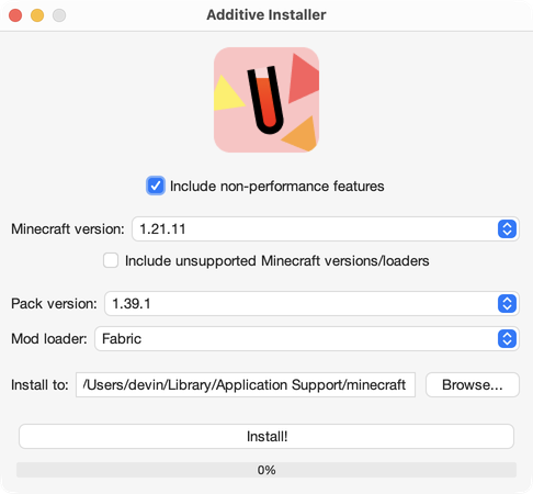 Screenshot of the Additive installer