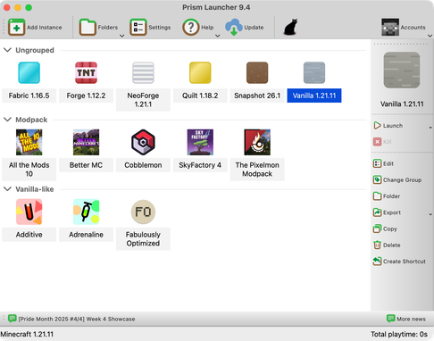 Screenshot of Prism Launcher